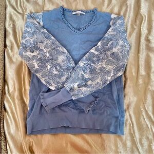 Siani Milano Italy Blue White Lace Floral Medium